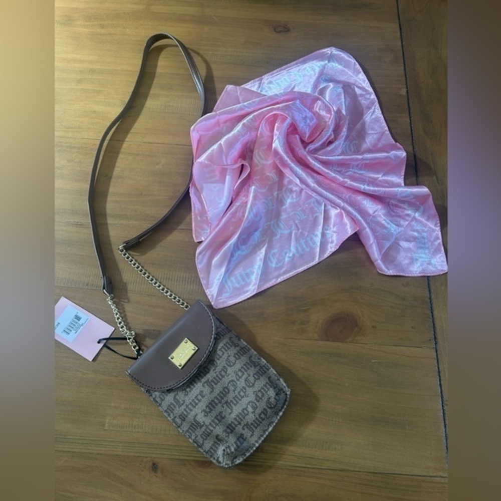 NWT Juicy Couture Brown Crossbody Bag and Pink Juicy Scarf